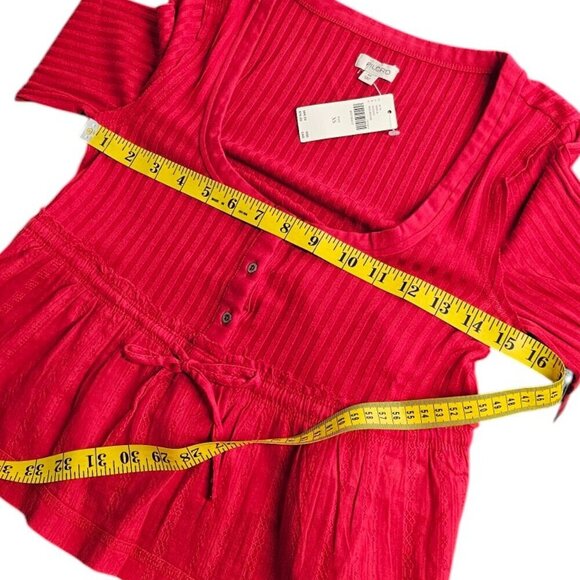 Anthropologie Pilcro Long-Sleeve Scoop-Neck Babydoll Top, Tie Front, Red, XS - Picture 6 of 9